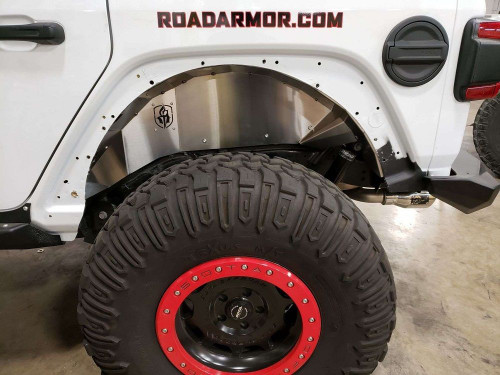 Road Armor Stealth Rear Fender Liner Body Armor in Raw Stainless Steel for 2018-2023 Wrangler JL